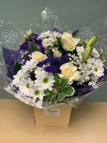 PURPLE AND WHITE HAND TIED