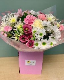FLORIST CHOICE PINK AND WHITE HAND TIED