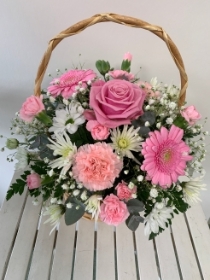 FLORIST CHOICE PINK AND WHITE BASKET